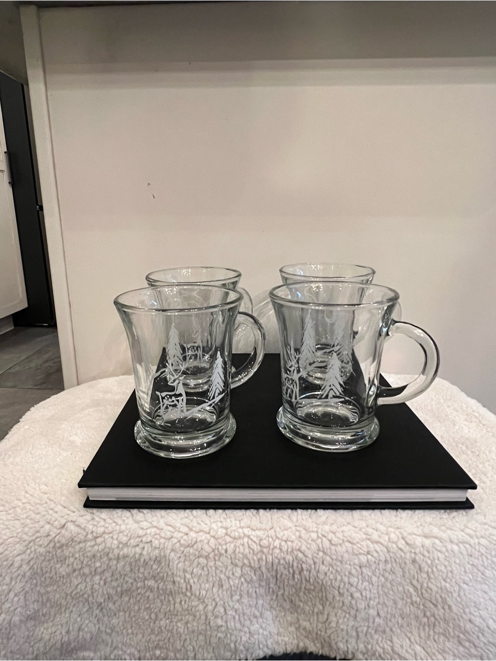 Vintage Anchor Hocking clear glass cafe mugs/ set of four
